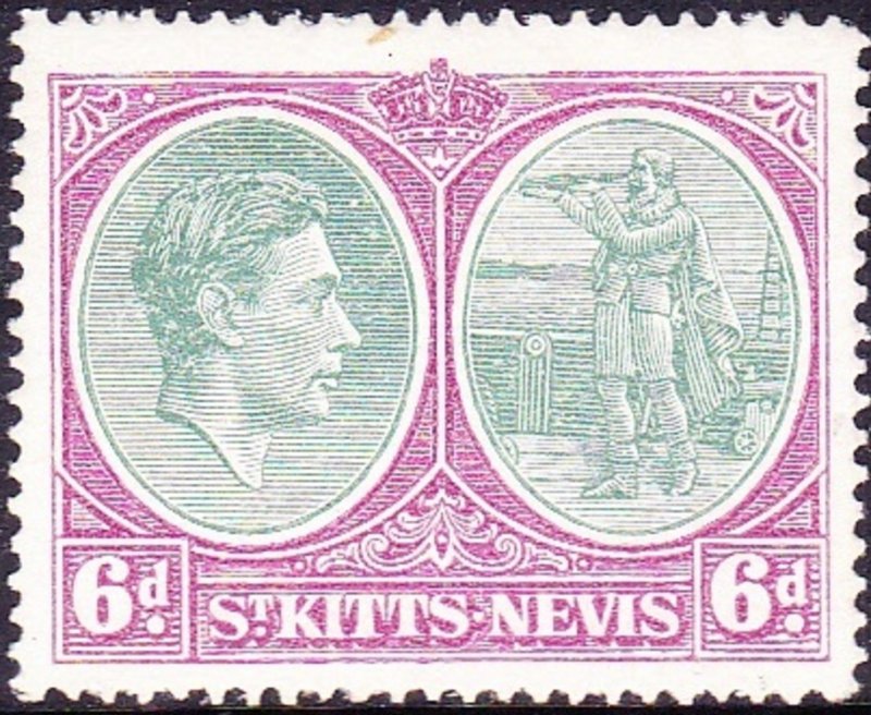 ST KITTS-NEVIS 1948 KGVI 6d Green & Purple SG74d MH