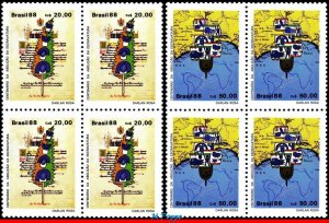 2132-33 BRAZIL 1988 ABOLITION OF SLAVERY, ANTI RACISM, MI# 2250-51  BLOCK MNH