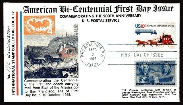 1572,1574 10c Postal Service Bicentennial  FDC ISCS cachet Sept 3, 1975 