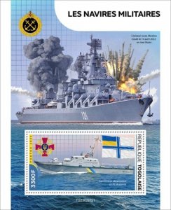 Togo - 2022 Military Ships, Gunboat - Stamp Souvenir Sheet - TG220227b1