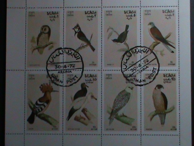 ​OMAN 1972 -WORLD COLORFUL LOVELY BEAUTIFUL BIRDS CTO SHEET VERY FINE