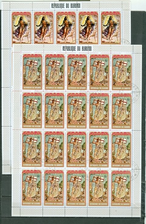 BURUNDI EASTER 1971 #361-63 + #C43-44 UNFOLDED SHEETS of 20 CTO'S