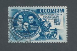 Colombia 1957 Scott C303 used - 25c, UPU congress, letter writting week
