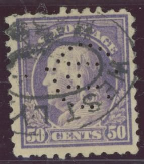 United States #477  Single (Perfin)