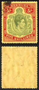 Bermuda SG118b KGVI 5/- Pale Green and Red/yellow Line Perf 14.25 (Ref 47)