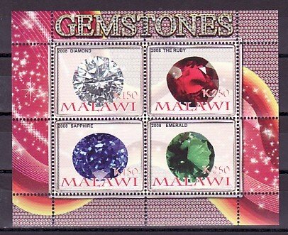 Malawi, 2008 Cinderella issue. Gemstones, sheet of 4.