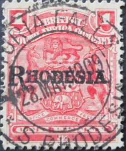 Rhodesia 1909 1d with Victoria Falls (DC) postmark