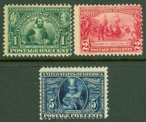 EDW1949SELL : USA 1907 Scott #328-30 Mint Never Hinged. Fresh set. Catalog $440.