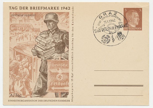 Postal stationery Germany 1942 Philatelic day Graz - Feldpost - Fieldpost