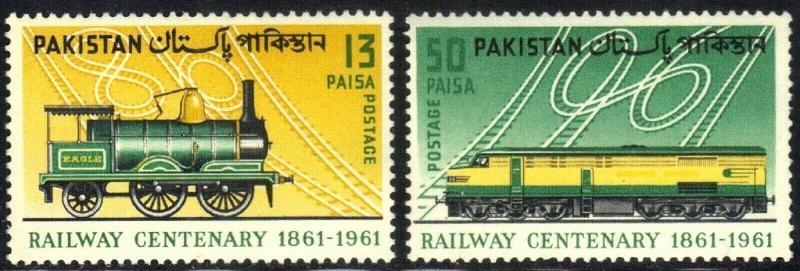 PAKISTAN SC# 157-58  **MNH** 1961 TRAINS  SEE SCAN