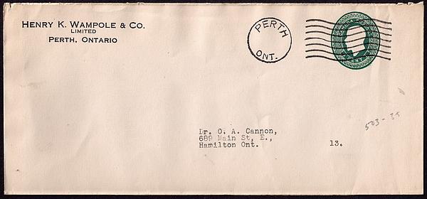 Canada #  EN503-30  cover to Hamilton Cat $ 10