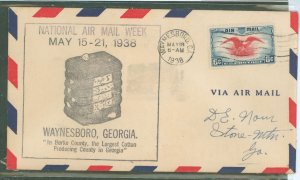 US 623 1938 Waynesboro, Georgia/National air mail week (NAMW) May 18, 1938 Event cover with address and cachet (Cotton Bale)