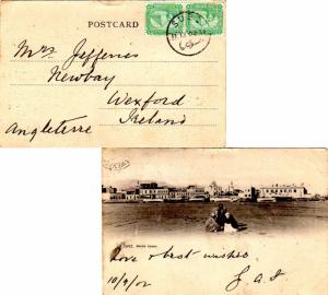 Egypt 2m Sphinx and Pyramid (2) 1902 Suez PPC (Suez. Maree basse) to Wexford,...