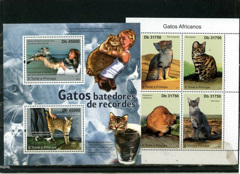 ST.THOMAS & PRINCE ISLANDS 2011 CATS 2 SHEETS OF 2 & 4 STAMPS MNH 