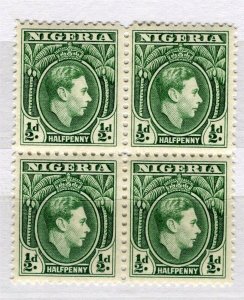 NIGERIA; 1938 early GVI issue Mint hinged 1/2d. BLOCK of 4