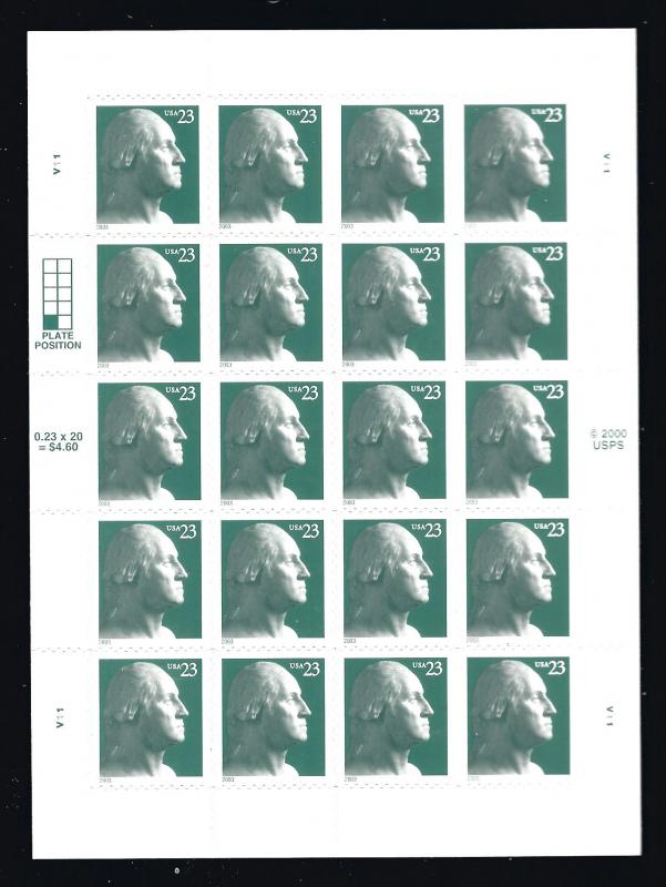 3819,  P. O. FRESH PANE of 20, nice, MINT NH