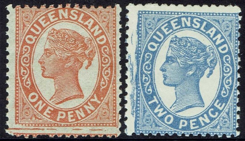 QUEENSLAND 1895 QV 1D AND 2D PERF 12.5,13 MNH **