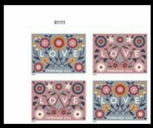 US LOVE Imperf w/NDC UL Plate Block of 4 stamps MNH 2022 After Jan 31