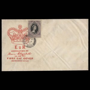 Hong Kong 1953 (FDC) 10c Coronation, HONG KONG 1 ✔️