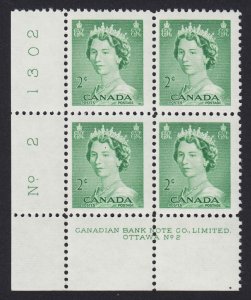 QUEEN ELIZABETH II = Canada 1953 #326 MNH LL Block of 4 Plate #2, KARSH PORTRAIT