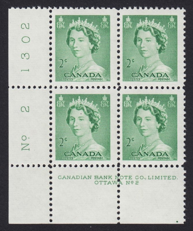 QUEEN ELIZABETH II = Canada 1953 #326 MNH LL Block of 4 Plate #2, KARSH PORTRAIT