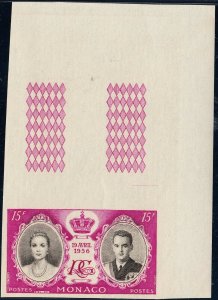 MONACO 367-370 IMPERF Top Right Corner Singles TRIAL COLORS(?) (32521) 