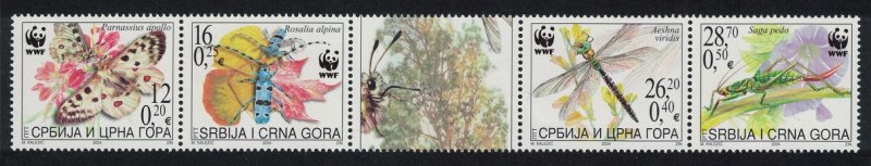 Serbia and Montenegro WWF Insects Butterflies strip of 4v 2004 MNH SG#58-61