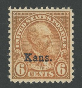 USA 664 - 6 cent Kansas Overprint - VF Mint never hinged - spot of glazed gum