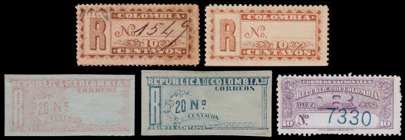 Colombia Scott F11-F12, F13, F17, F20 (1892-1904) Mint/Used H VF, CV $7.40 B