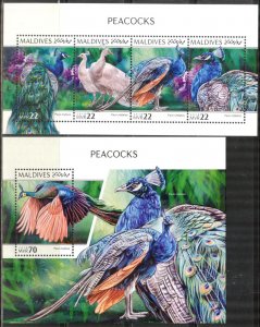 Maldive Islands 2018 Birds Peacocks Sheet + S/S MNH