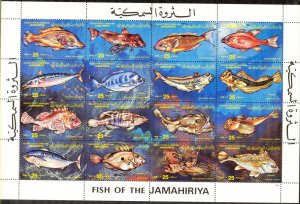 LAR 1983 Fishes Sc. 1107 Sheet of 16 MNH