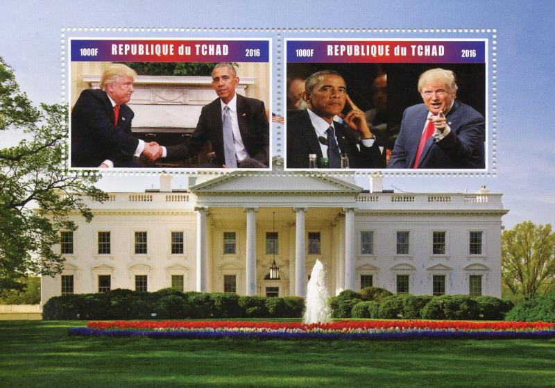 Chad Donald Trump Stamps 2016 MNH Barack Obama Politicians US Presidents 2v M/S