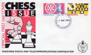 TANZANIA 1986 Sc#304/305  CHESS-ROTARY  Set (2) IMPERFORATED Official FDC