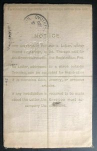 1900 Trinidad & Tobago Registered Letter Stationery Cover To London England