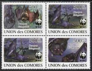 Comoro Islands 2009 WWF - Bats perf set of 4 in se-tenant...