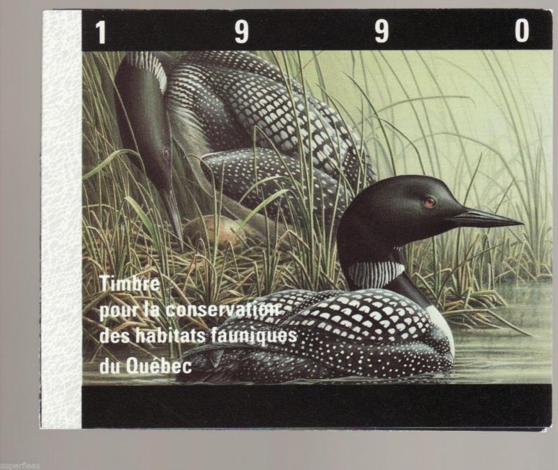 Canada 1990 Quebec Habitat Conservation folder and Loon stamp QW3 
