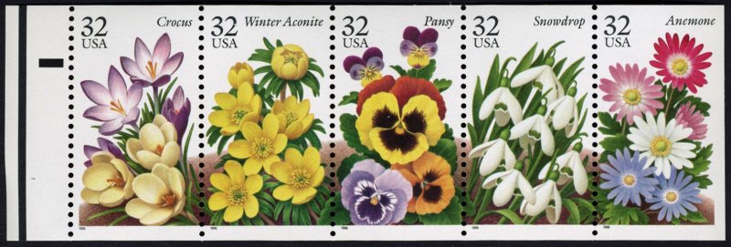 USA #3029a Booklet Pane of 5, MNH, UNFOLDED (Garden Flowers)