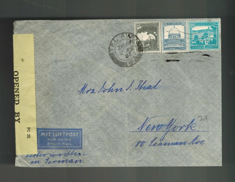 1941 Tel Aviv Palestine Censored cover to New York USA