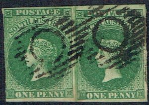 AUSTRALIAN STATES South Australia: 1855 1d dark green PAIR - 47406