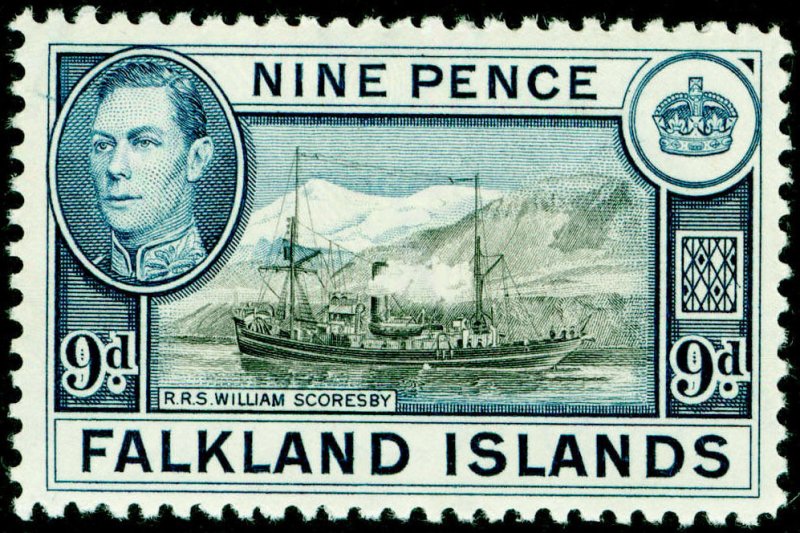 FALKLAND ISLANDS SG157, 9d black & grey-blue, VLH MINT. Cat £24. 