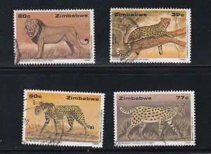 Zimbabwe # 654-657, Wild Cats, Used, 1/2 Cat.