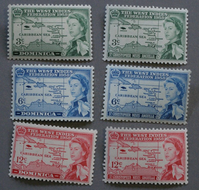 West Indies Federation Ten Islands Set Three Each Unused NH Stamps, 30 Stamps