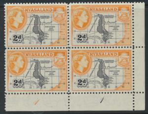 Nyasaland QE II 1953 SG 176  SC# 100  MNH   marginal block of 4  plate 1 