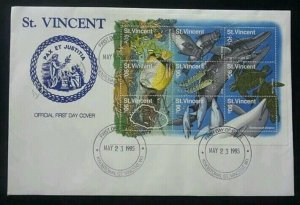 St. Vincent Marine Life 1995 Turtle Whale Dolphin Coral Fish Ocean (FDC) *clean