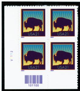 US  3468  Bison 21c - Plate Block of 4 -MNH - 2001 - V1112  LL 