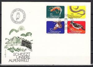 Liechtenstein, Scott cat. 534-5, 39, 41. Bfly, Snake, Bird. First day cover. ^