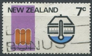 New Zealand Sc#594 Used, 7c lil & multi, Anniversaries and Metrication (1976)