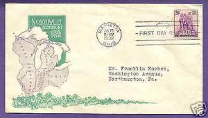 837  NORTHWEST TERR. 3c 1938, IOOR FIRST DAY COVER, MA...