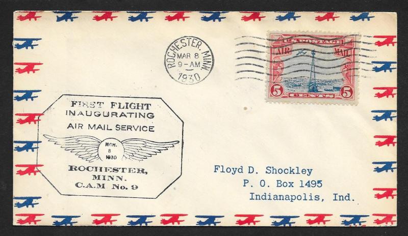 UNITED STATES First Flight Cover 1930 Rochester to Chicago