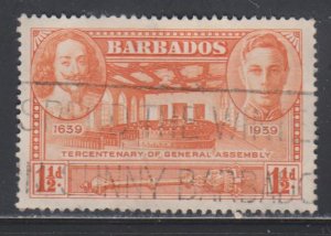 Barbados,  1 1/2d King Charles & George VI (SC# 204) Used